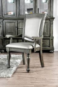 Glorious Classic Traditional Dining Chairs Gray Color Solid wood Leatherette Cushion Seat Set of 2pc Arm Chairs Turned Legs Kitchen Dining Room