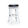 30" Bar Stool, White Finish, Black Leather Seat