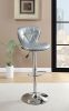 Silver / Grey Faux Leather PVC Stool Counter Height Chairs Set of 2 Adjustable Height Kitchen Island Stools Chrome Base.