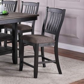 Dark Coffee Classic Wood Kitchen Dining Room Set of 2 High Chairs Fabric upholstered Seat Unique Design Back Counter Height Chairs