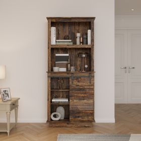 Freestanding Rustic Kitchen Buffet with Hutch, Pantry Storage Cabinet with Sliding Barn Door, Adjustable Shelf