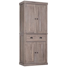 72" Freestanding Kitchen Pantry Cabinet, Tall Storage Cabinet with 2 Door Cupboards, 2 Drawers and Adjustable Shelves, Brown