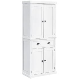 72" Freestanding Kitchen Pantry Cabinet, Tall Storage Cabinet with 2 Door Cupboards, 2 Drawers and Adjustable Shelves, White