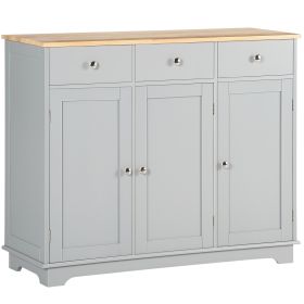 Sideboard Buffet Cabinet with Drawers, Kitchen Cabinet, Coffee Bar Cabinet with Rubberwood Top and Adjustable Shelves for Living Room, Kitchen, Gray