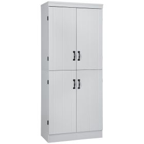 70" Kitchen Pantry, Tall Freestanding Storage Cabinet, 6-tier Shelving with 2 Adjustable Shelves and 4 Doors for Dining Room, Gray