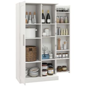 63" Kitchen Pantry Storage Cabinet, 14-Tier Freestanding Kitchen Cupboard with 2 Doors, Adjustable Shelves for Living Room, Dining Room, White