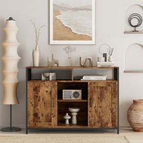 Sideboard, storage cabinet with open shelves for kitchen dining room living room, industrial style, Rustic Brown, 43.7x15.74x31.5Inches