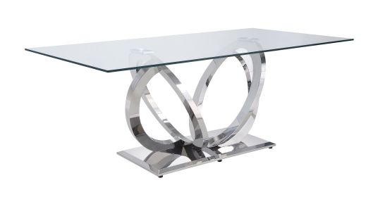 ACME Finley Dining Table, Clear Glass & Mirrored Silver Finish 68260