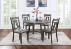 Dining Room Furniture 5pc Dining Set Round Table And 4x Side Chairs Gray Fabric Cushion Seat Rich Dark Brown Finish Wooden Table Top