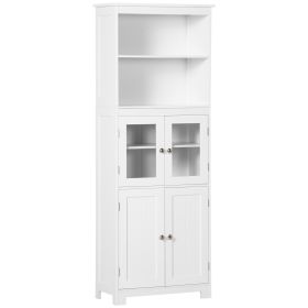 63" Small Buffet with Hutch, 4-Door Kitchen Pantry, Freestanding Storage Cabinet with Adjustable Shelf for Dining Room, Living Room, White