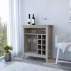 Bar Cabinet Castle, One Open Shelf, Six Wine Cubbies, Light Gray Finish