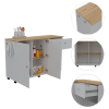 Kitchen Island Cart Victoria, Four Interior Shelves, Six Carters, One Drawer, Double Door Cabinet -White / Light Oak