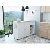 Kitchen Island Cart Victoria, Four Interior Shelves, Six Carters, One Drawer, Double Door Cabinet -White / Light Oak