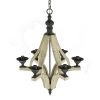 6 - Light Wood Chandelier, Hanging Light Fixture with Adjustable Chain for Kitchen Dining Room Foyer Entryway, Bulb Not Included