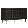 Sideboard Buffet Cabinet, Wooden Storage Cabinet with Adjustable Shelves, Modern 4 Door Console Table for Home Kitchen Living Room Black