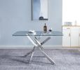 Modern Glass Table for Dining Room/Kitchen, 0.39" Thick Tempered Glass Top, Chrome Stainless Steel Base