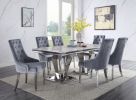 ACME Satinka Dining Table, Light Gray Printed Faux Marble & Mirrored Silver Finish 68265