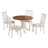 TOPMAX Mid-Century Solid Wood 5-Piece Round Dining Table Set, Kitchen Table Set with Upholstered Chairs for Small Places, Walnut Table+Beige Chair