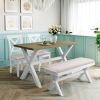 4 Pieces Farmhouse Rustic Wood Kitchen Dining Table Set with Upholstered 2 X-back Chairs and Bench,Gray Green+White+Beige