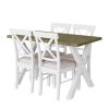 5 Pieces Farmhouse Rustic Wood Kitchen Dining Table Set with Upholstered 4 X-back Chairs, Gray Green+White+Beige