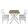 5 Pieces Farmhouse Rustic Wood Kitchen Dining Table Set with Upholstered 4 X-back Chairs, Gray Green+White+Beige