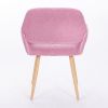 Teddy Fabric Upholstered Side Dining Chair with Metal Leg(Pink teddy fabric+Beech Wooden Printing Leg),KD backrest