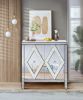 Storage Cabinet with Mirror Trim and Diamond Shape Design, Silver ,for Living Room, Dining Room, Entryway, Kitchen