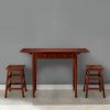 3 Piece Handcrafted Kitchen Island Breakfast Table Set, 2 Drawers, Rubberwood, Stools, Walnut Brown