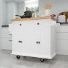 Kitchen Island Cart with Two Storage Cabinets and Two Locking Wheels; 43.31 Inch Width; 4 Door Cabinet and Two Drawers; Spice Rack; Towel Rack (White)