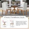 TREXM 5-Piece Farmhouse Style Dining Table Set, Marble Sticker and Cross Bracket Pedestal Dining Table, and 4 Upholstered Chairs (White+Walnut)