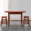 3 Piece Handcrafted Kitchen Island Breakfast Table Set, 2 Drawers, Rubberwood, Stools, Walnut Brown