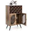 2-Door Farmhouse Kitchen Storage Bar Cabinet with Wine Rack and Glass Holder