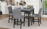 5-Piece Counter Height Dining Set Wood Square Dining Room Table and Chairs Stools w/Footrest & 4 Upholstered high-back Chairs