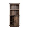 Freestanding Rustic Kitchen Buffet with Hutch, Pantry Storage Cabinet with Sliding Barn Door, Adjustable Shelf