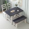 TOPMAX Farmhouse 4-Piece Dining Table Set Solid Wood Kitchen Table Set with Bench for Small Places,Grey+Butter Milk