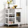 Rolling Kitchen Island with Storage, Kitchen Cart with 4-bottle Wine Rack, Bar Cart with Stemware Holder, Shelves, Drawer and Cabinet, White