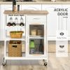 Rolling Kitchen Island with Storage, Kitchen Cart with 4-bottle Wine Rack, Bar Cart with Stemware Holder, Shelves, Drawer and Cabinet, White