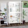 Four Glass Door Storage Cabinet with Adjustable Shelves and Feet Cold-Rolled Steel Sideboard Furniture for Living Room Kitchen White