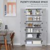 70" Kitchen Pantry, Tall Freestanding Storage Cabinet, 6-tier Shelving with 2 Adjustable Shelves and 4 Doors for Dining Room, Gray