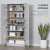 70" Kitchen Pantry, Tall Freestanding Storage Cabinet, 6-tier Shelving with 2 Adjustable Shelves and 4 Doors for Dining Room, Gray