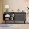 Sideboard Buffet Cabinet, Wooden Storage Cabinet with Adjustable Shelves, Modern 4 Door Console Table for Home Kitchen Living Room Black