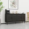 Sideboard Buffet Cabinet, Wooden Storage Cabinet with Adjustable Shelves, Modern 4 Door Console Table for Home Kitchen Living Room Black