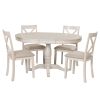 Modern Dining Table Set for 4,Round Table and 4 Kitchen Room Chairs,5 Piece Kitchen Table Set for Dining Room,Dinette,Breakfast Nook,Antique White