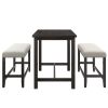 3 Pieces Rustic Wooden Counter Height Dining Table Set with 2 Upholstered Benches for Small Places, Espresso+ Beige