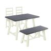 TOPMAX Farmhouse 4-Piece Dining Table Set Solid Wood Kitchen Table Set with Bench for Small Places,Grey+Butter Milk