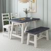 TOPMAX Farmhouse 4-Piece Dining Table Set Solid Wood Kitchen Table Set with Bench for Small Places,Grey+Butter Milk