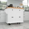 Kitchen Island Cart with Two Storage Cabinets and Two Locking Wheels; 43.31 Inch Width; 4 Door Cabinet and Two Drawers; Spice Rack; Towel Rack (White)