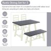 TOPMAX Farmhouse 4-Piece Dining Table Set Solid Wood Kitchen Table Set with Bench for Small Places,Grey+Butter Milk