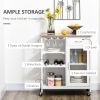 Rolling Kitchen Island with Storage, Kitchen Cart with 4-bottle Wine Rack, Bar Cart with Stemware Holder, Shelves, Drawer and Cabinet, White