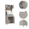 Newton 8-Shelf 1-Drawer 2-piece Kitchen Set, Kitchen Island and Pantry Cabinet White and Light Gray